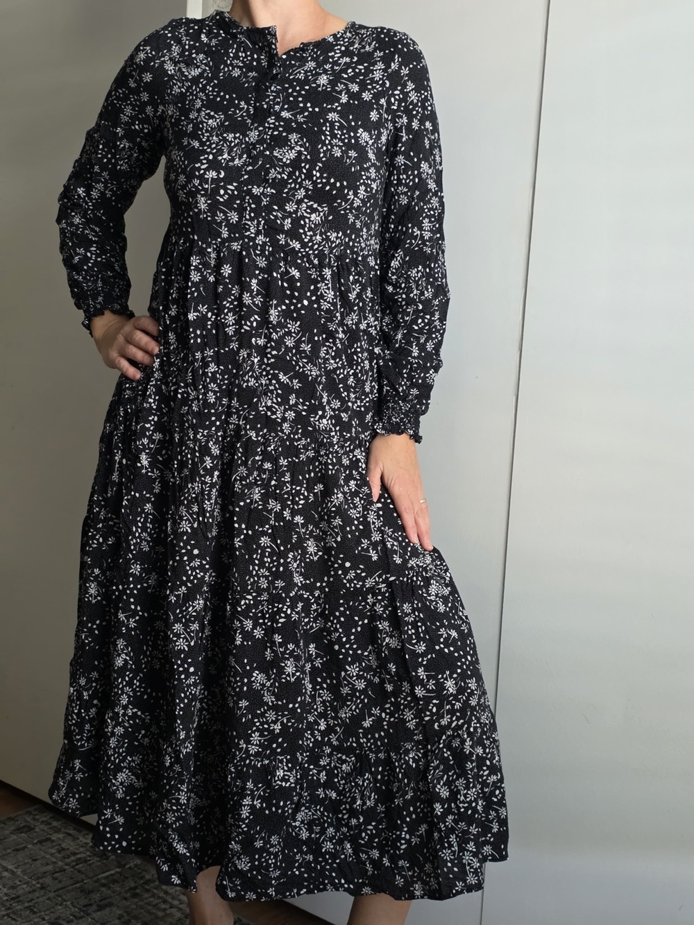 Zara Black Floral Long Sleeve Dress